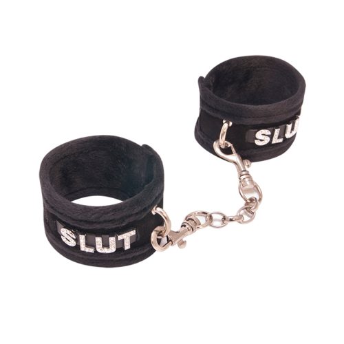 Fluffy DiamantÃ© Slut Wrist Restraints Black - Club X