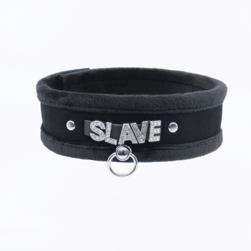 Col016B DiamantÃ© Word Collar Slave Black - Club X