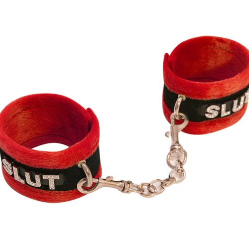 Fluffy DiamantÃ© Slut Wrist Restraints Red - Club X