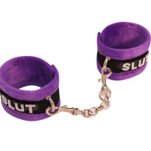 Fluffy DiamantÃ© Slut Wrist Restraints Purple - Club X