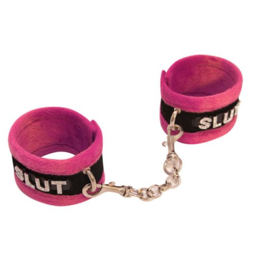 Fluffy DiamantÃ© Slut Wrist Restraints Pink - Club X